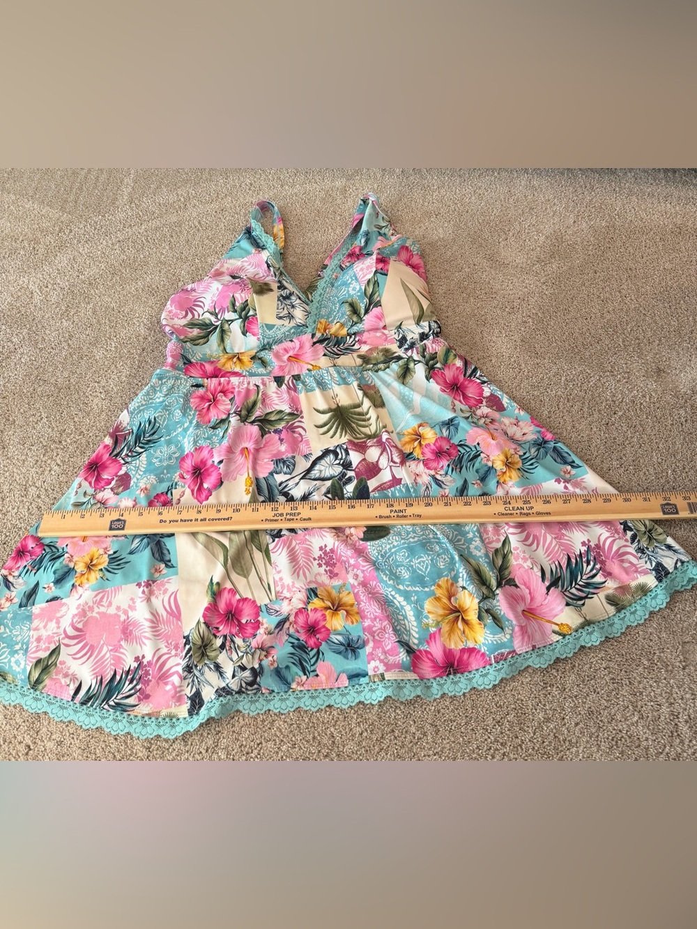 Torrid Floral One-Piece Swimsuit Dress in Aqua, Pink & Cream size 5 - Picture 6 of 13